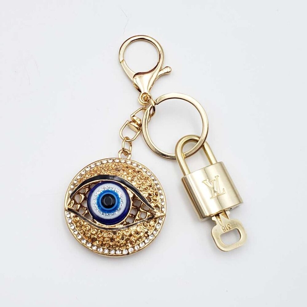 Authentic Louis Vuitton Gold Lock 🔒 Keychain Bag Unbranded Evil Eye Charm LV